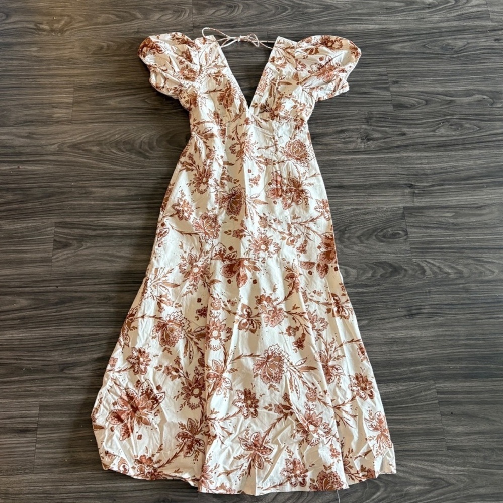 Abercrombie and Fitch Cream Floral Printed Poplin Puff Sleeve Midi Dress Small - Picture 8 of 15